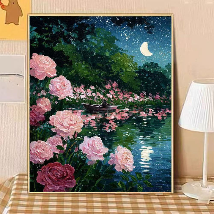 Szenische nächtliche florale Landschaft Leinwandkunst Karnz