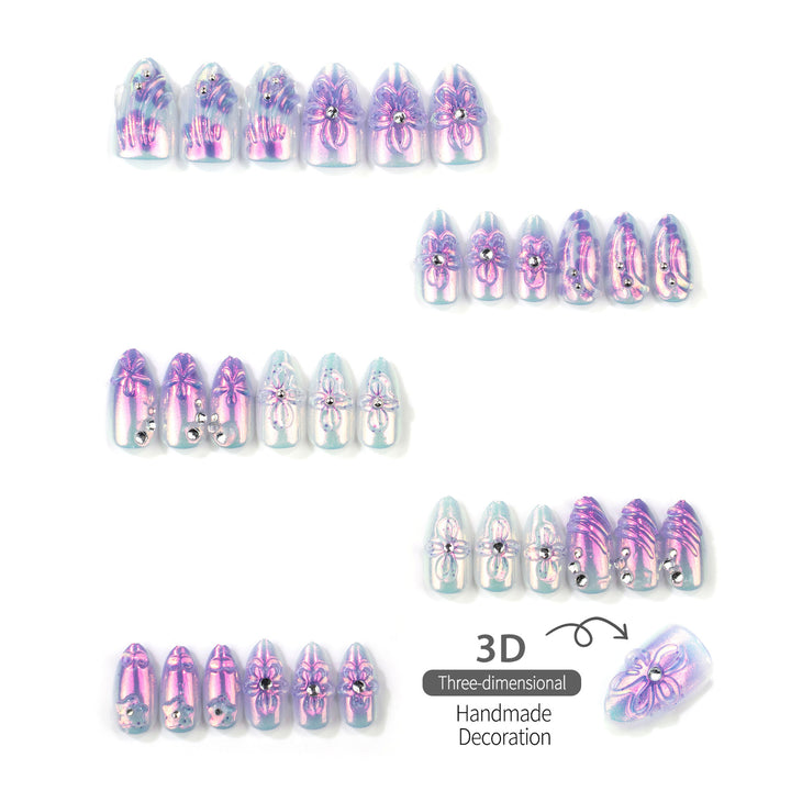 Iridescent Floral Press-On Nagelkunst Set