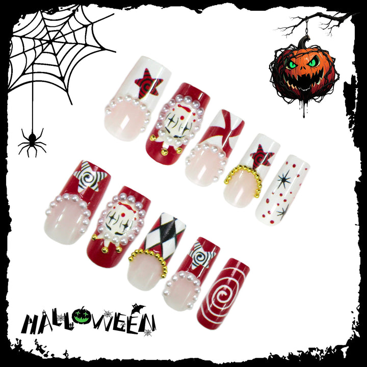 Kunstnagelset mit kreativen Horror-Mustern und glamourösen 3D-Verzierungen Karnz