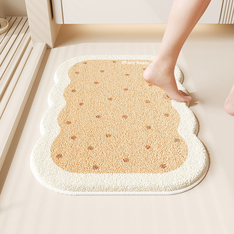 Scalloped-Edge Plush Absorbent Non-Slip Bath Rug with Cookie Motif