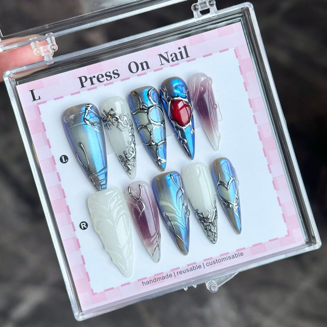 Künstlerisches Metallisches Press-On Nagelset