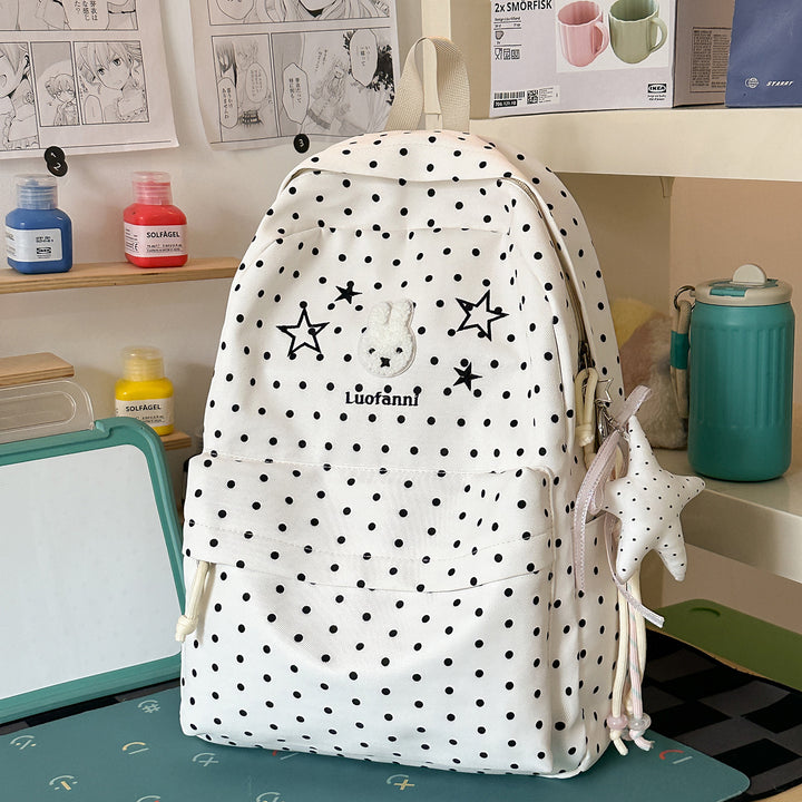 Polka Dot Rucksack mit süßen Figurenakzenten Karnz