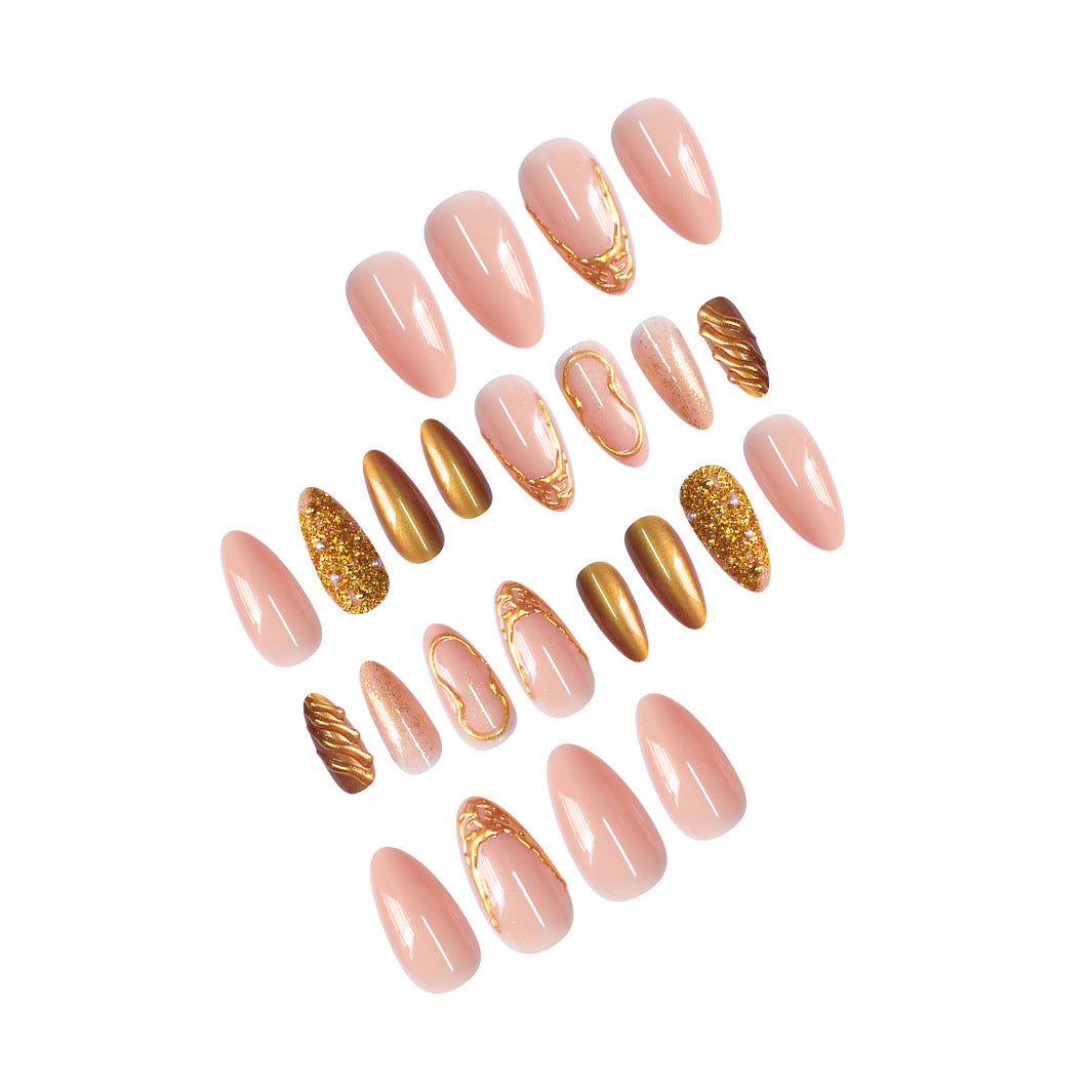 Elegantes goldverziertes Press-On-Nagel-Set Karnz