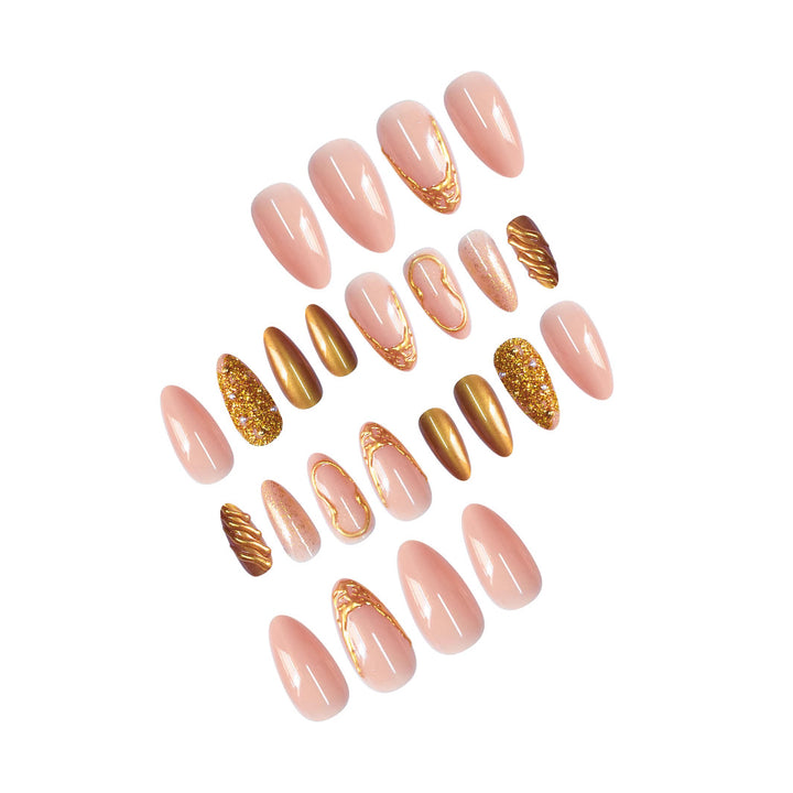 Elegantes goldverziertes Press-On-Nagel-Set Karnz