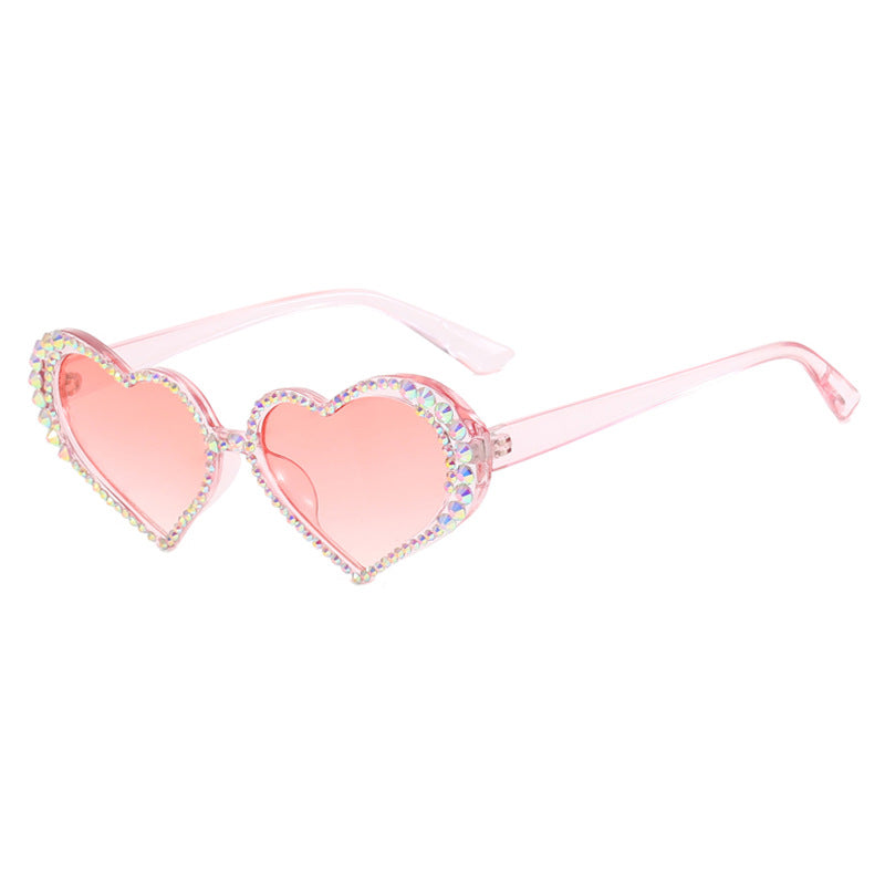 Damen Herzförmige Sonnenbrille mit strassbesetztem Rahmen Karnz
