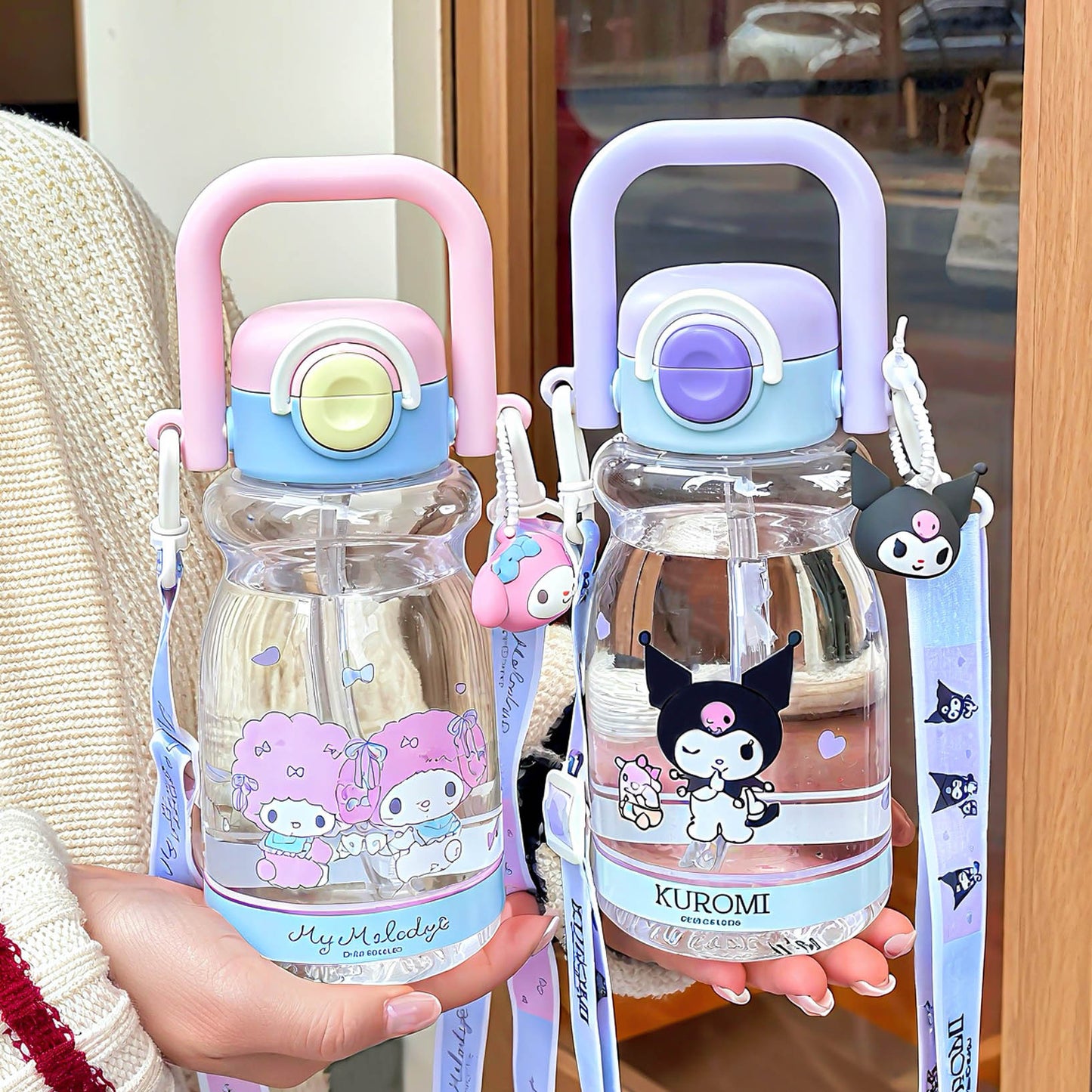 Damen Trinkflasche mit hochwertigem Silikon-Tragegriff und verspieltem Charakterdesign Karnz