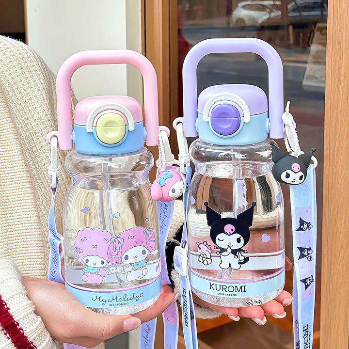 Damen Trinkflasche mit hochwertigem Silikon-Tragegriff und verspieltem Charakterdesign Karnz
