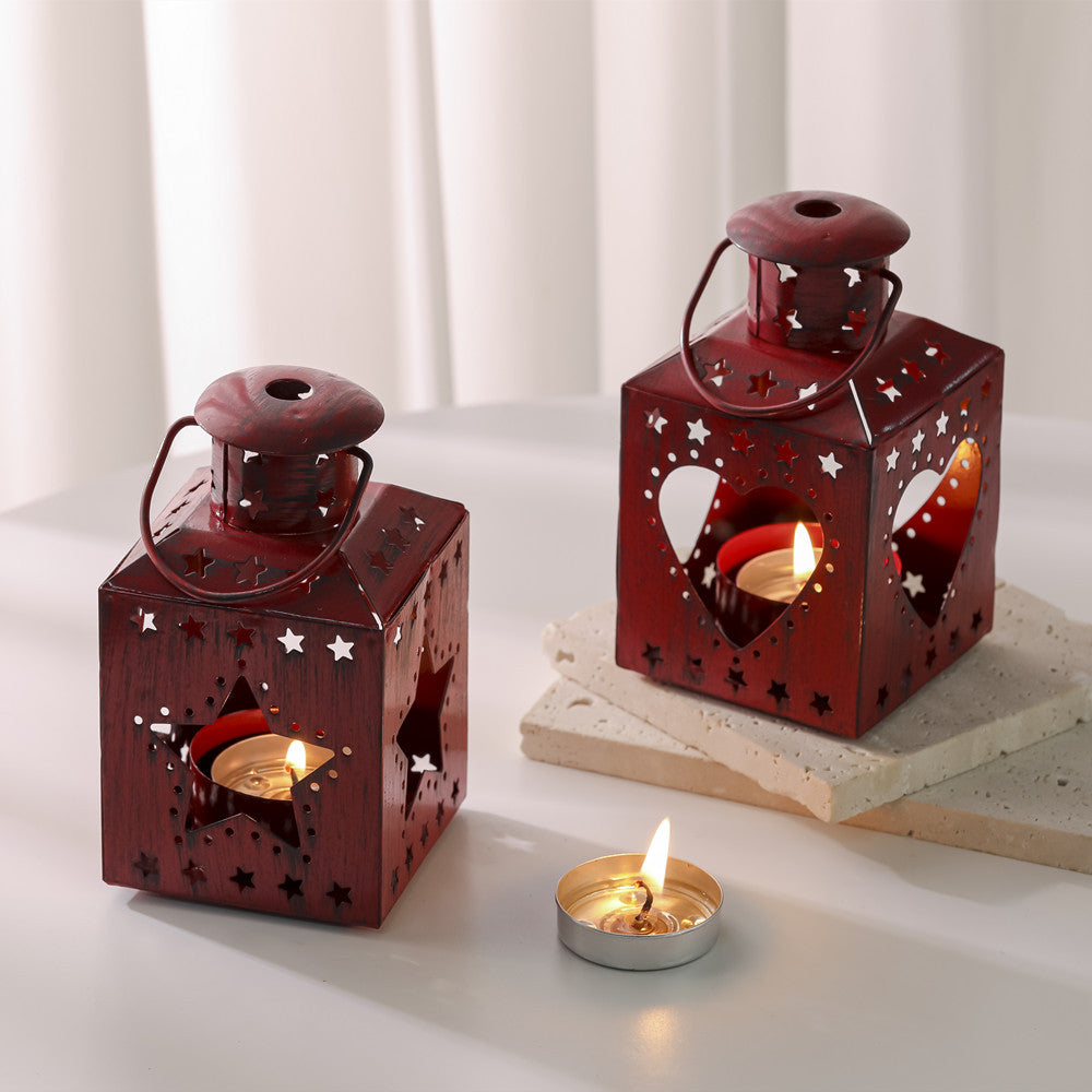 Distressed Shabby-Chic quadratische Teelichthalter mit Weihnachtsbaum-Ausschnitten Karnz