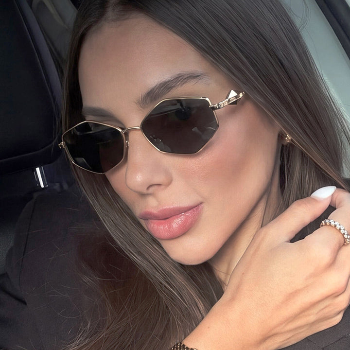 Damen geometrische Sonnenbrille mit schützendem UV-Filter und high-end Metallrahmen Karnz