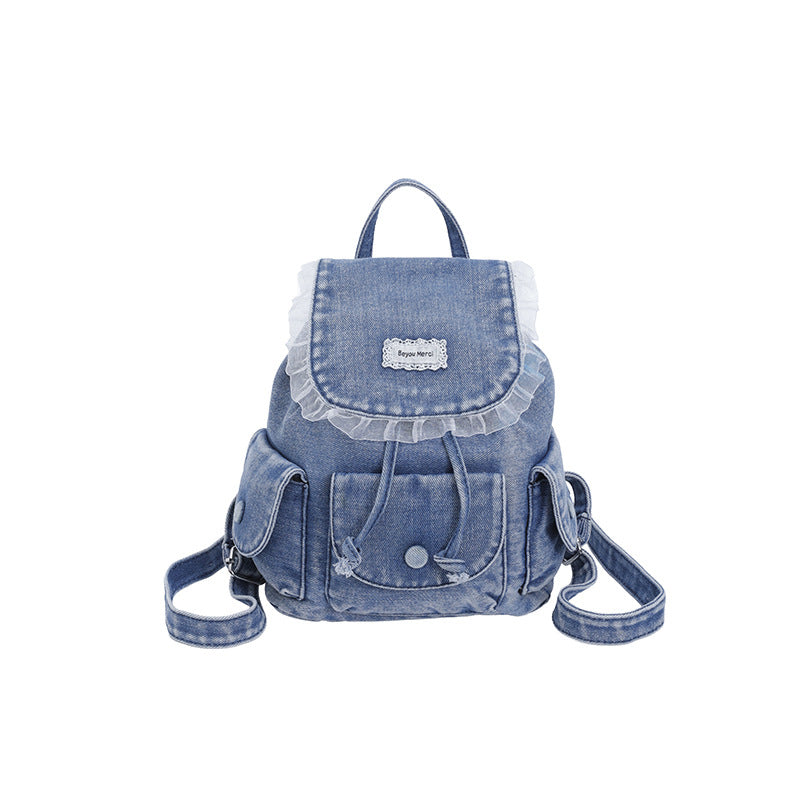 Vintage-inspirierter Rüschdenim-Rucksack