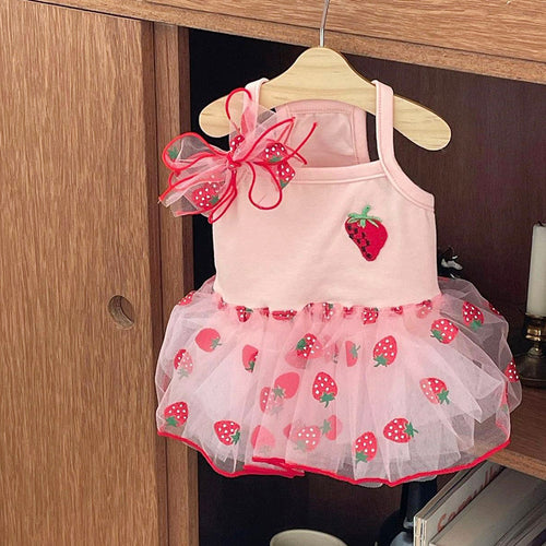 Erdbeer Tüll Tutu Kleid mit bestickter Beere und Organza