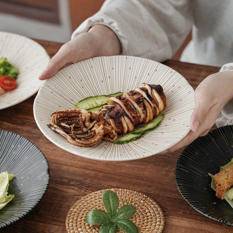 Handgefertigte japanische Mino Ware Keramische zerknitterte Teller | Karnz