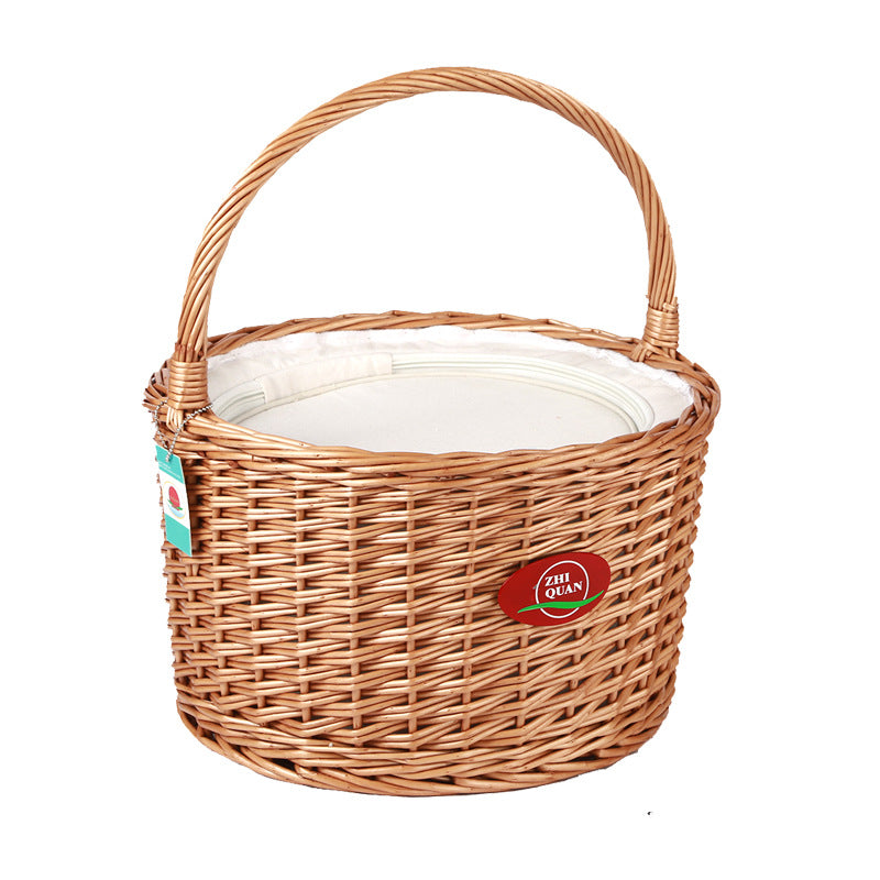Damen Picknickkorb aus hochwertigem Naturmaterial mit robustem Holzdeckel Karnz