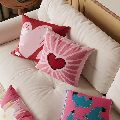 Decorative Square Throw Pillow Cover with Oversized Floral Graphic and Textured Woven Finish