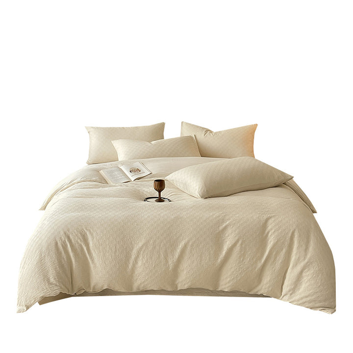 Luxuriöses Jacquard Karo Satin Bettwäsche Set mit Kissenbezügen und tiefem Spannbettlaken