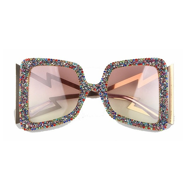 Damen übergroße Sonnenbrille mit glitzerndem Kristallrahmen Karnz