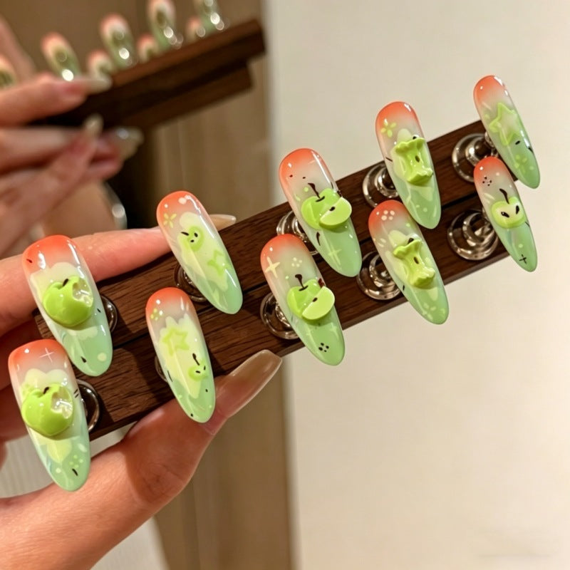 Künstlerisches Floral- und Stern-Applikationen Press-On Nagelset Karnz