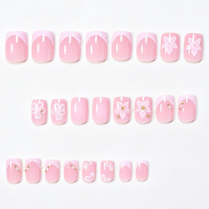 Florale Akzent Press-On Nagelkunst Set Karnz