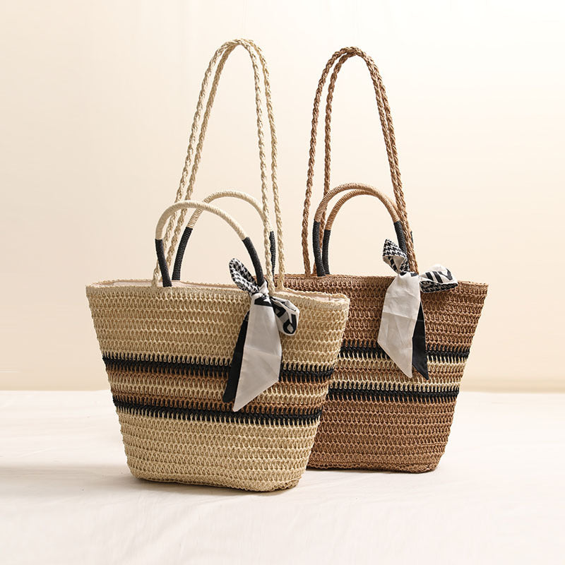 Damen Handtasche aus geflochtenem Naturmaterial mit modischem Akzent Karnz