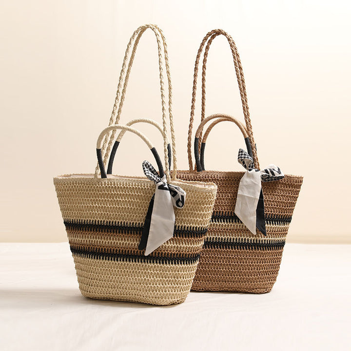 Damen Handtasche aus geflochtenem Naturmaterial mit modischem Akzent Karnz