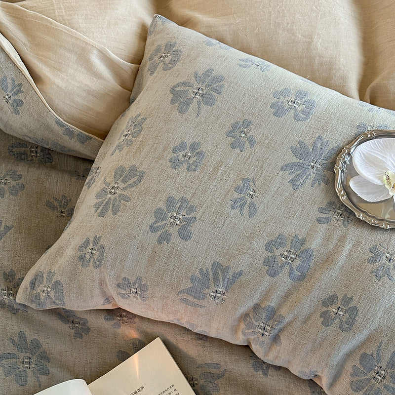 Leichte Baumwoll-Musselin Bettwäsche-Garnitur mit Vintage-Blumenmuster und Wendeoptik