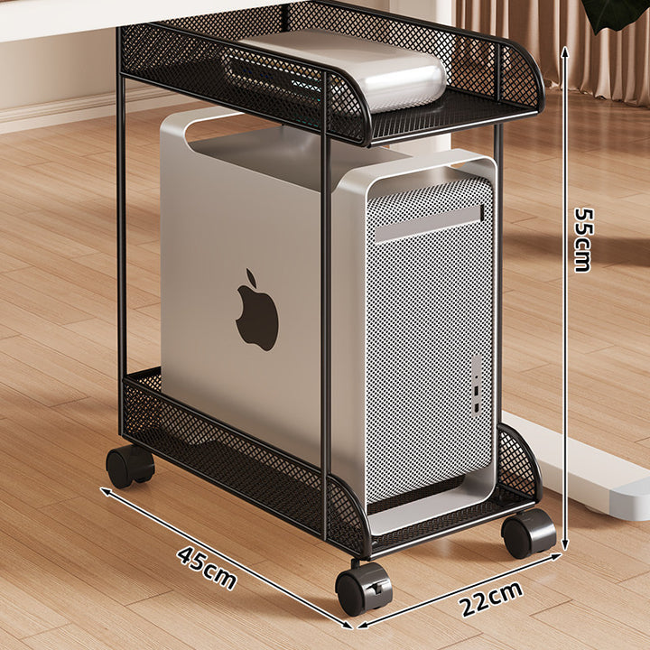 Mobiler Desktop-CPU-Turmständer mit Mesh-Seitenwänden, Holzsockel und arretierbaren Rollen