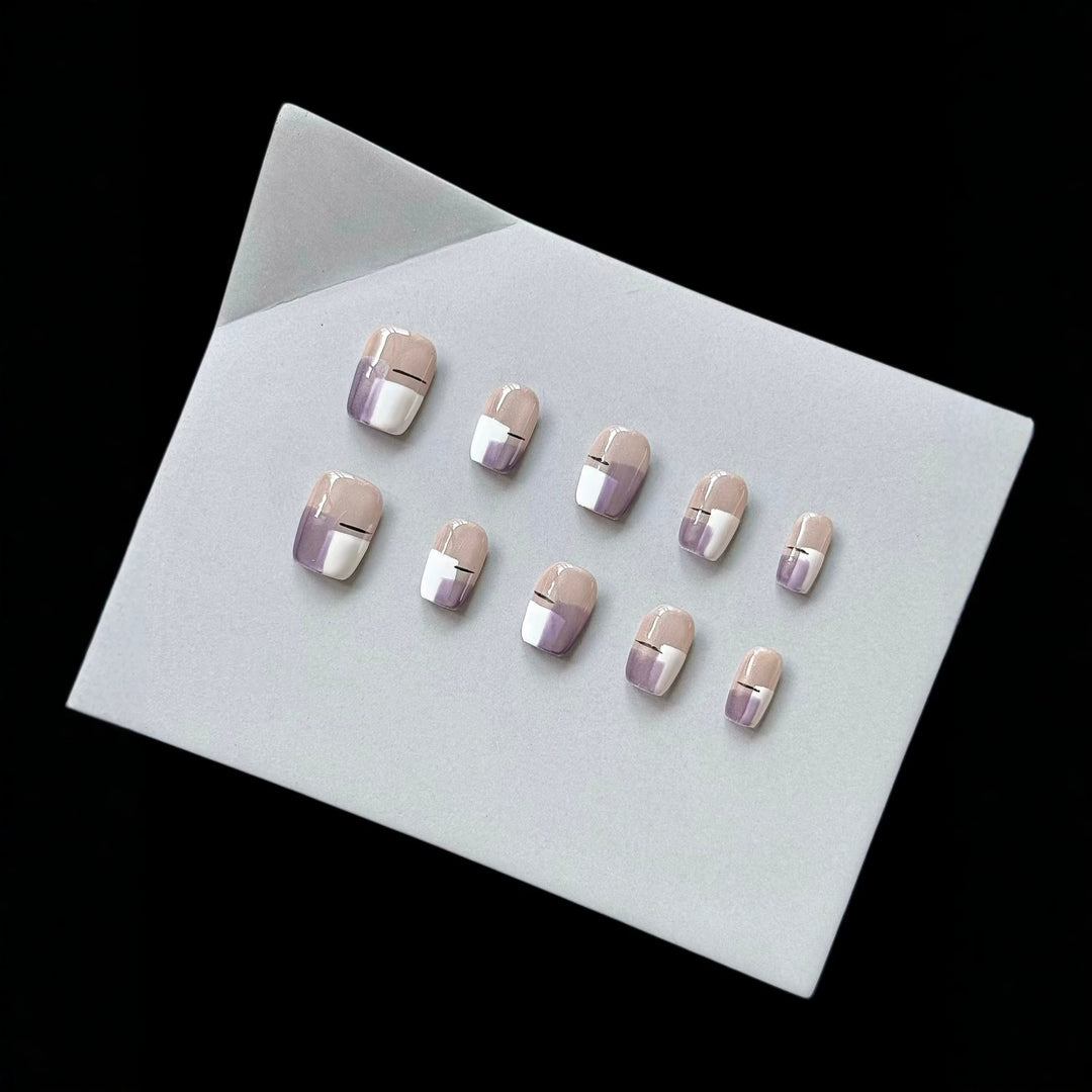 Premium Press-On Nail Set mit modernem geometrischem Design