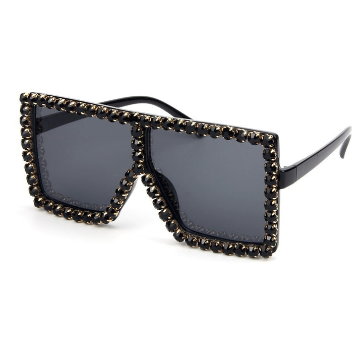 Damen oversized Sonnenbrille mit funkelndem Kristallrahmen Karnz