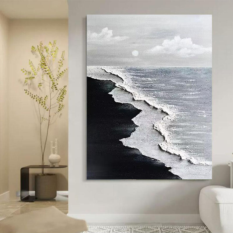 Monochrome Küstenwellen Leinwandkunst