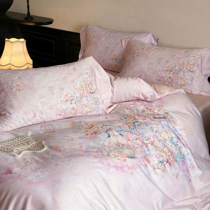 Seidene Satin Blumen Bettbezug Set mit Satin-Gewebe Kissenbezügen