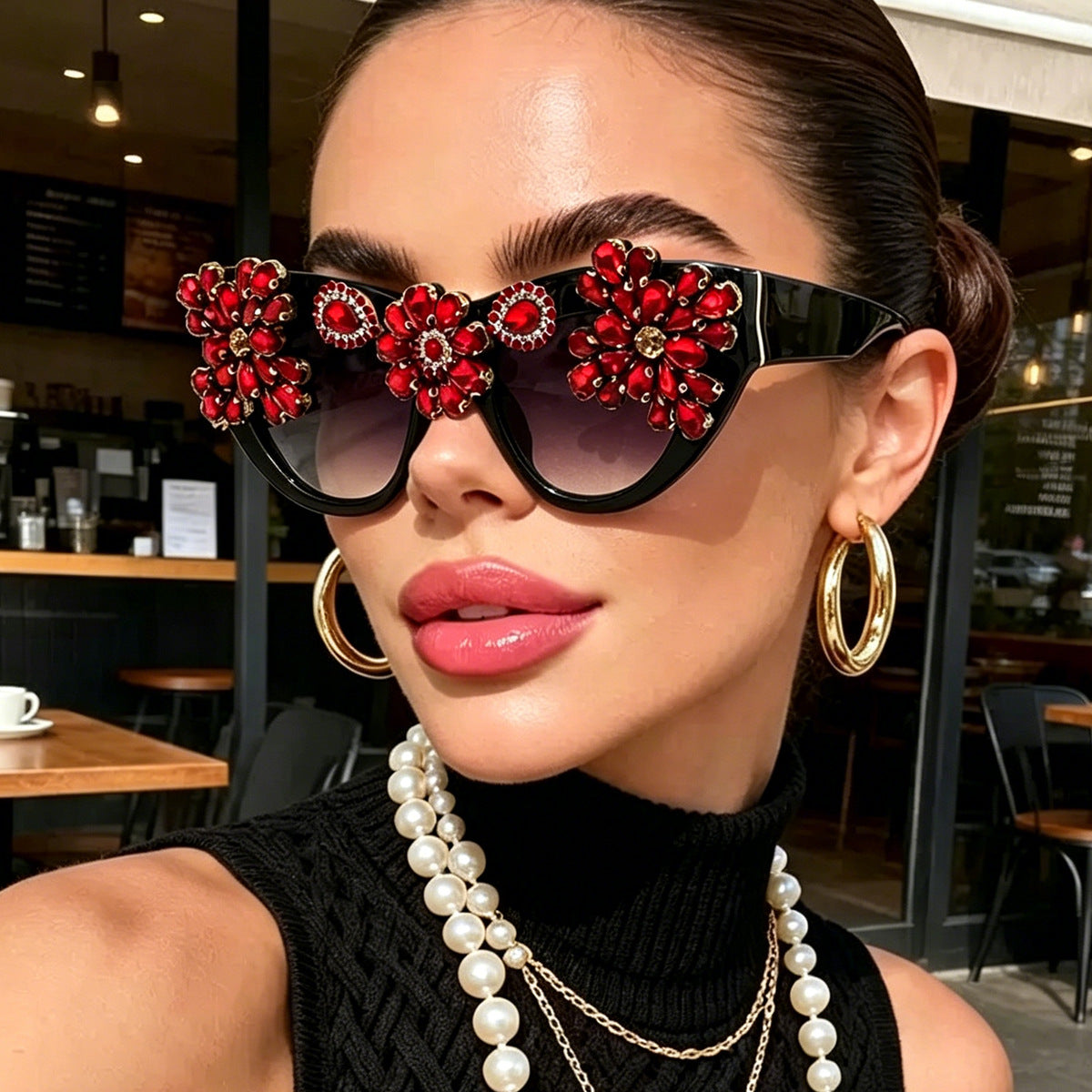 Damen extravagant verzierte Cat-Eye-Sonnenbrille Karnz