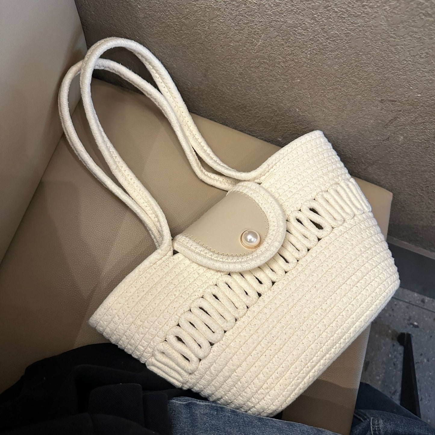 Damen Modische Handtasche mit buntem Baumwollgeflecht Karnz