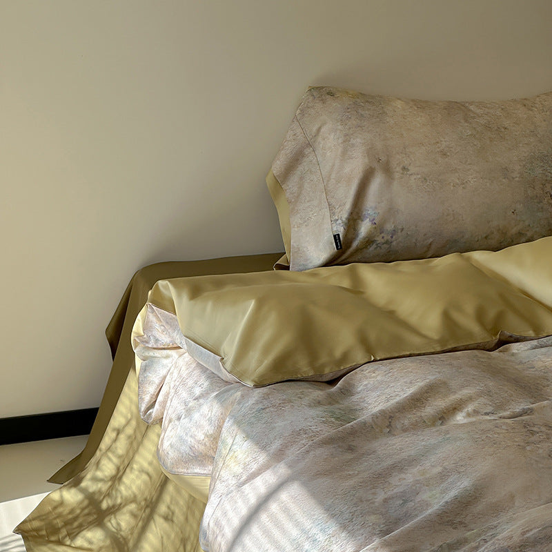 Luxuriöses Bettwäsche-Set aus Satin mit Aquarell-Blütenmuster