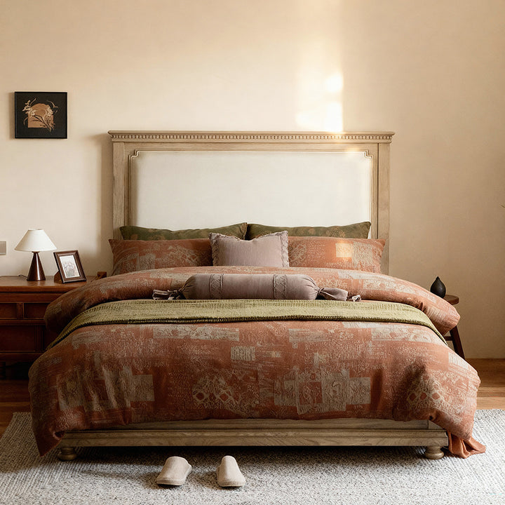 Heritage Jacquard Baumwollsatin Bettwäsche Ensemble mit strukturiertem Matelassé Bettläufer