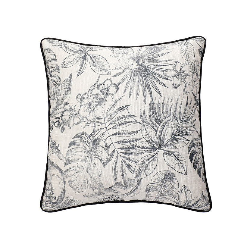 Quadratischer Zierkissenbezug mit botanischem Papageien-Illustrationsdruck und feiner Kedernaht Karnz