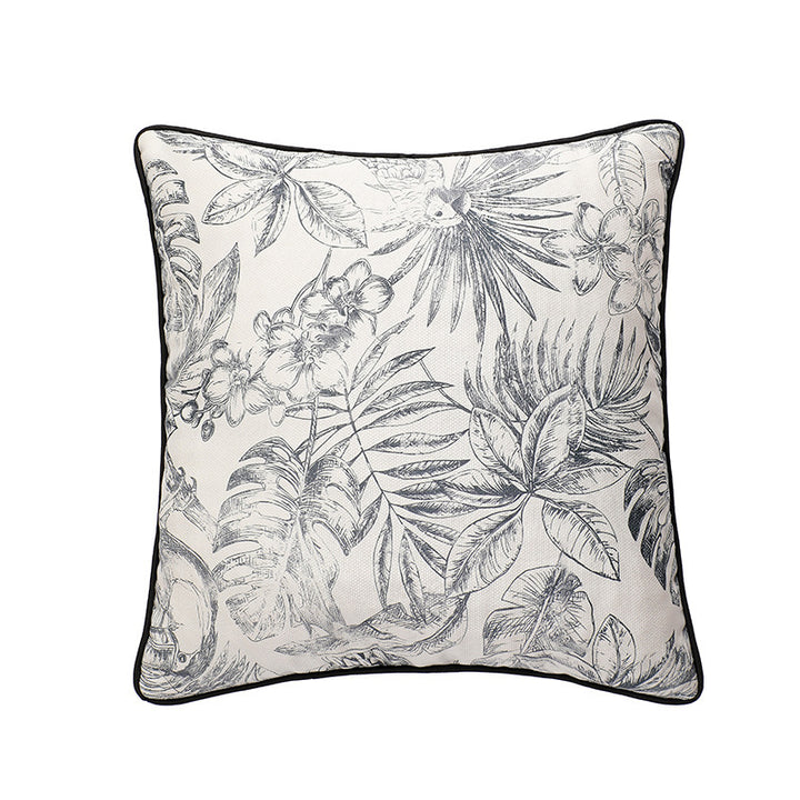 Quadratischer Zierkissenbezug mit botanischem Papageien-Illustrationsdruck und feiner Kedernaht Karnz