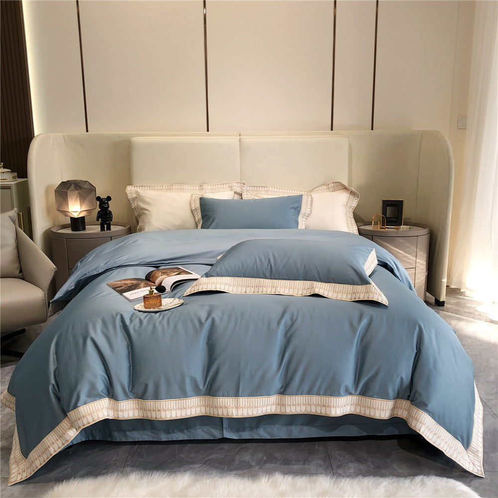 Luxus Baumwoll-Satin Bettwäsche Set mit geflochtenem Saum und passenden Kissenbezügen