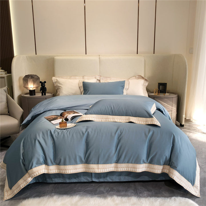 Luxus Baumwoll-Satin Bettwäsche Set mit geflochtenem Saum und passenden Kissenbezügen