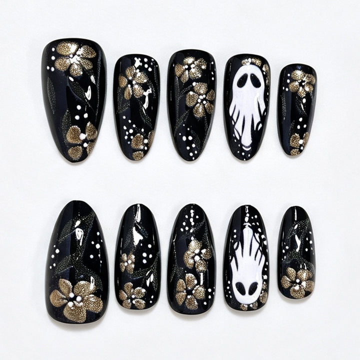 Künstlerische Geister- und Blumen-Themen Press-On Nagelkunst Karnz