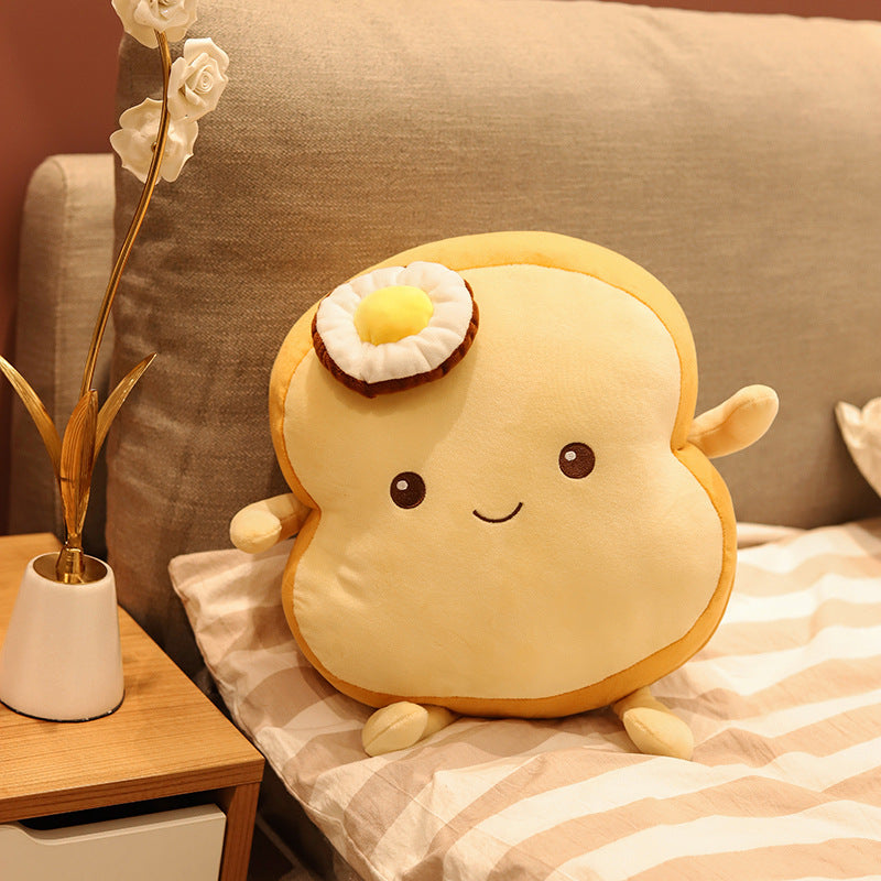 Kawaii Toast-förmiges Plüsch-Dekokissen mit Ei-Applikation Karnz