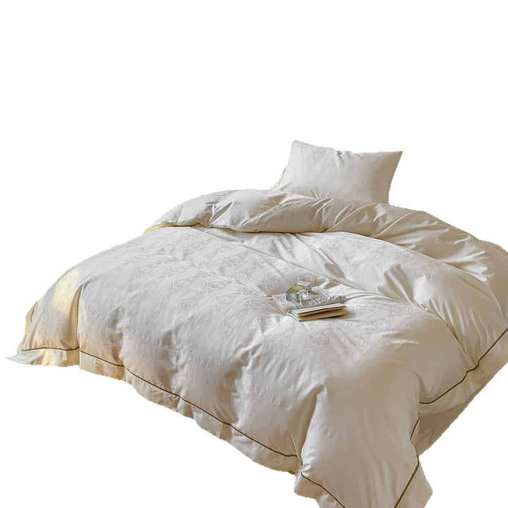 Premium Jacquard-Baumwoll-Satin Bettwäsche-Set mit subtiler Medaillon-Webart und Kontrastpaspel