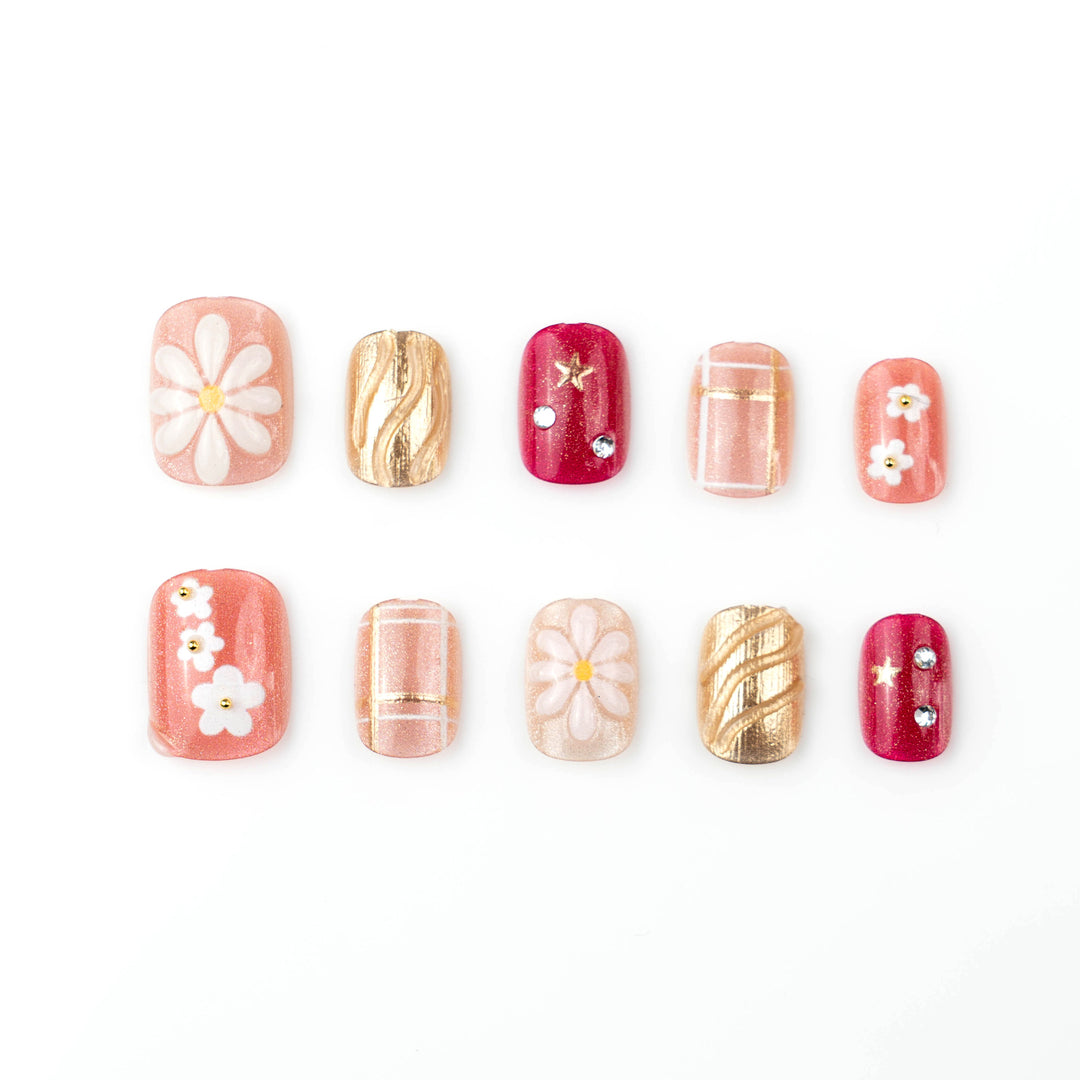 Elegantes, blumenmotiviertes Press-On-Nagelset