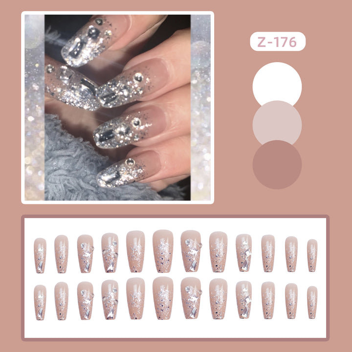 Glitzernde, mit Strass verzierte Press-On-Nagel-Set Karnz