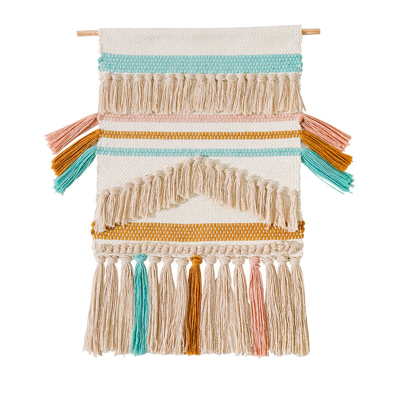 Gewebter Boho-Wandbehang mit Makramee-Fransen und handgearbeitetem Strukturrelief Karnz