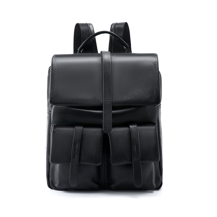 Leder Klappen-Rucksack mit doppelten Fronttaschen und Oberem Griff