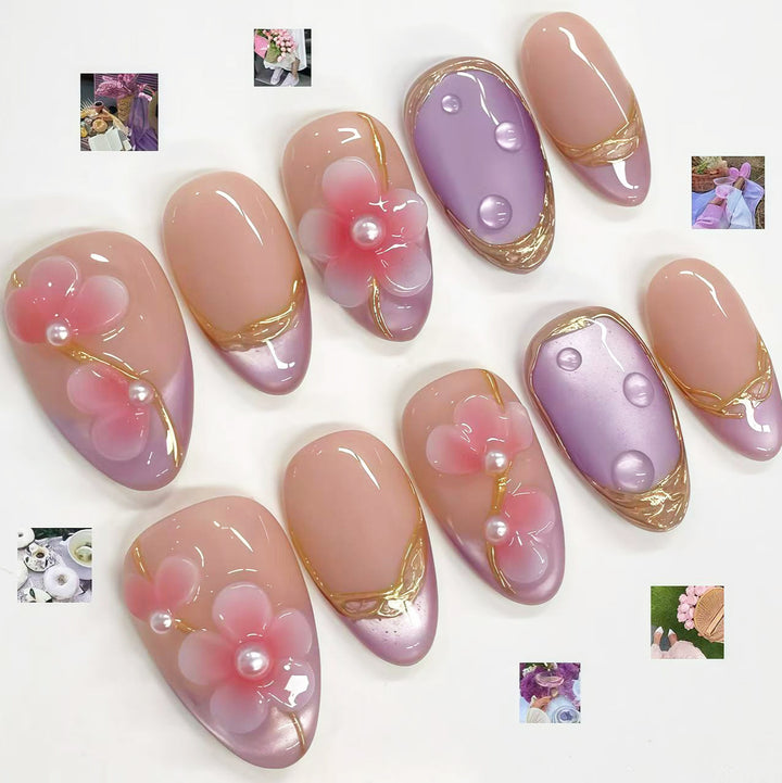 Elegantes floral-designtes Press-On Nagelset