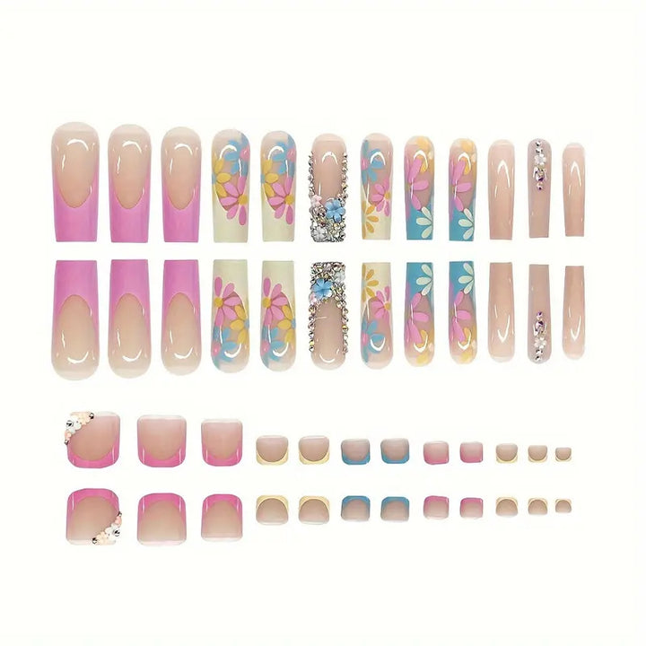 Vibrant Floral Press-On Nail Art Karnz