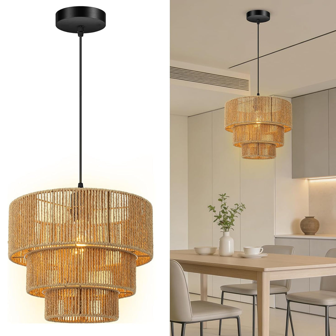 Elegante Hängeleuchte mit Rattan-Details Karnz