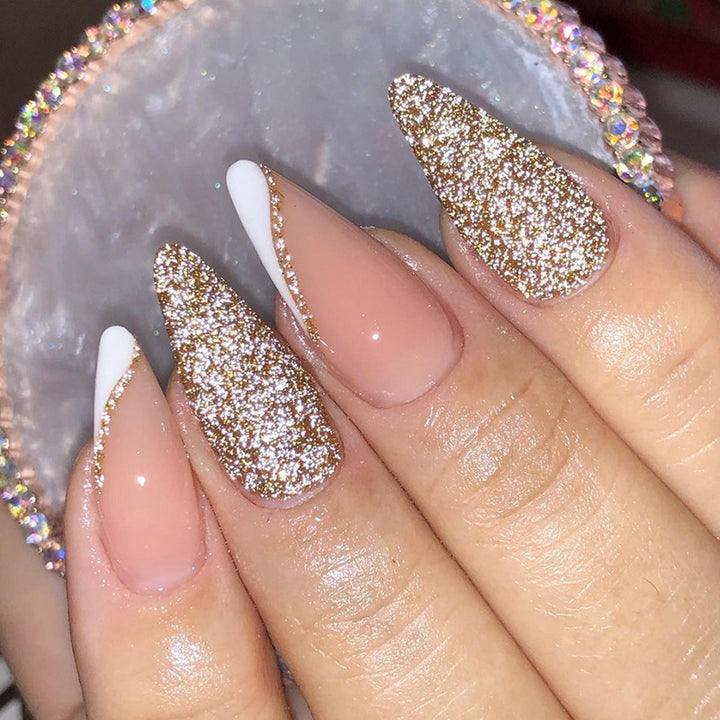 Glamouröse Glitzer-Stiletto Press-On Nägel Karnz
