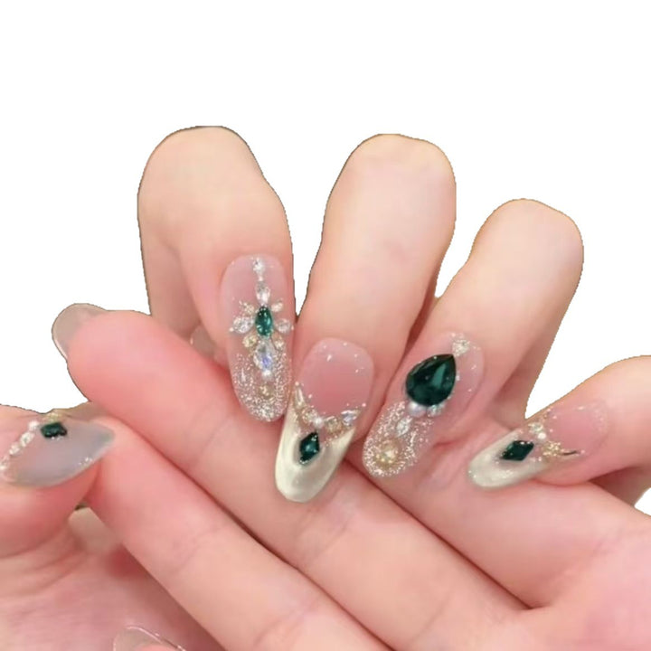 Dekoratives, mit Edelsteinen verziertes Press-On-Nagelset Karnz